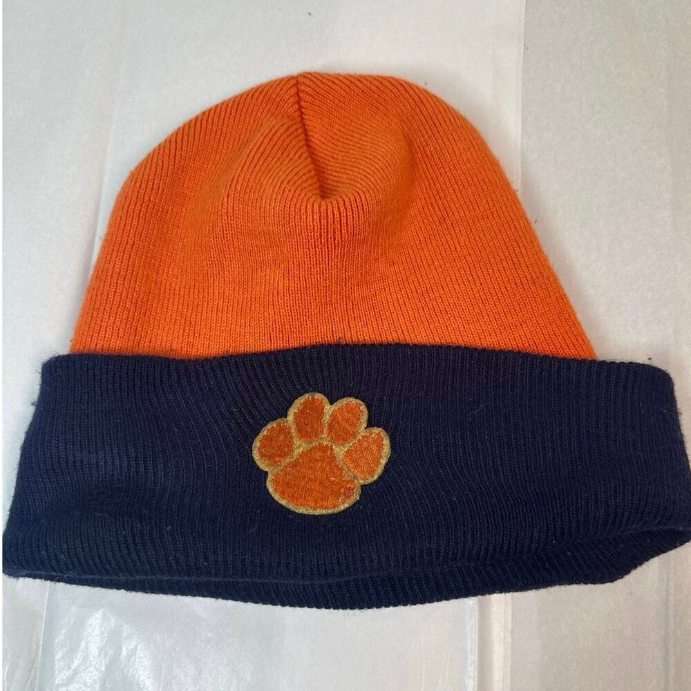 Vintage Clemson Tigers Starter Winter Cap Beanie Orange Purple Paw Print 1990s